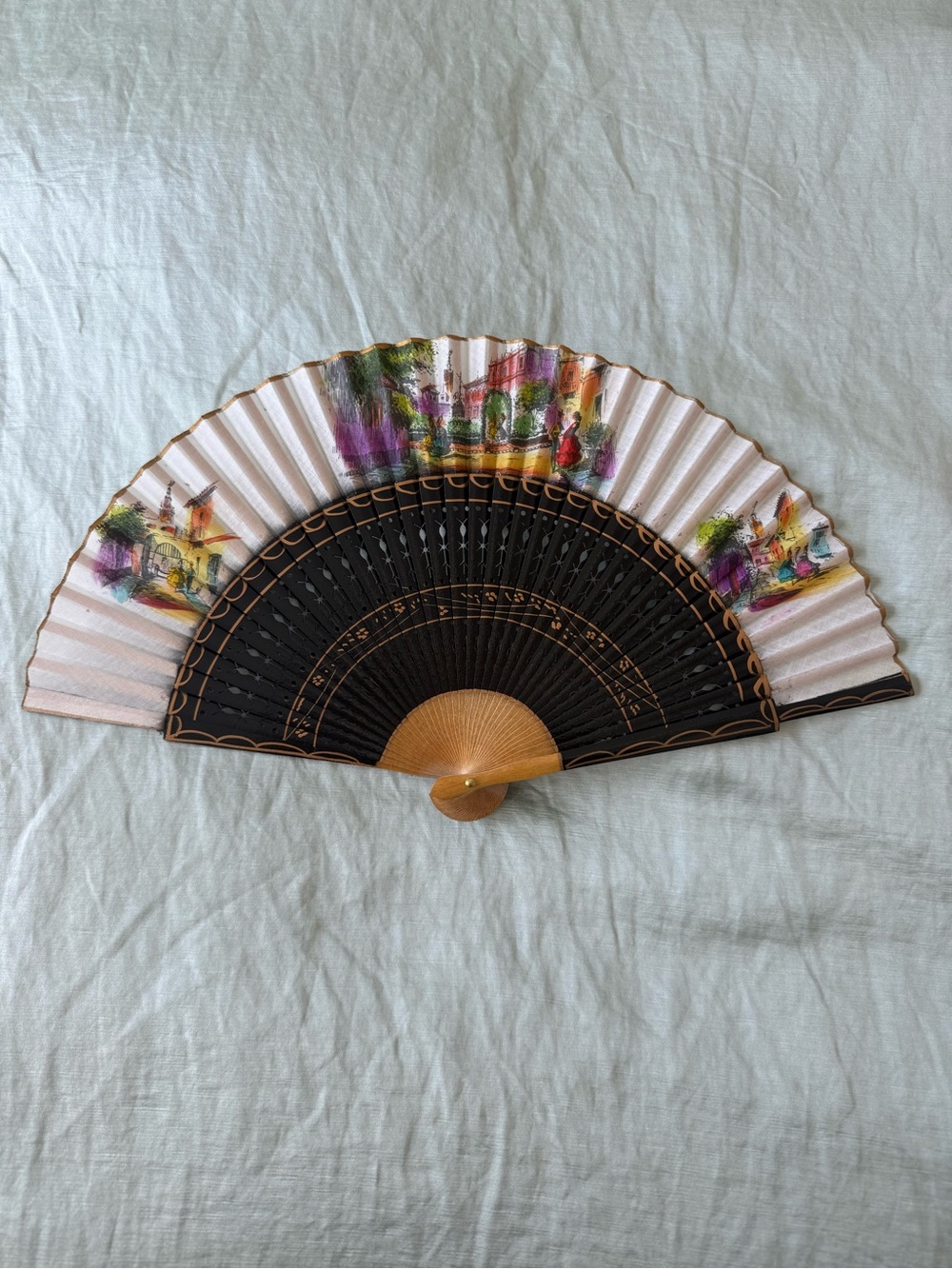 VINTAGE Casa de Diego Hand Painted Fan with Box